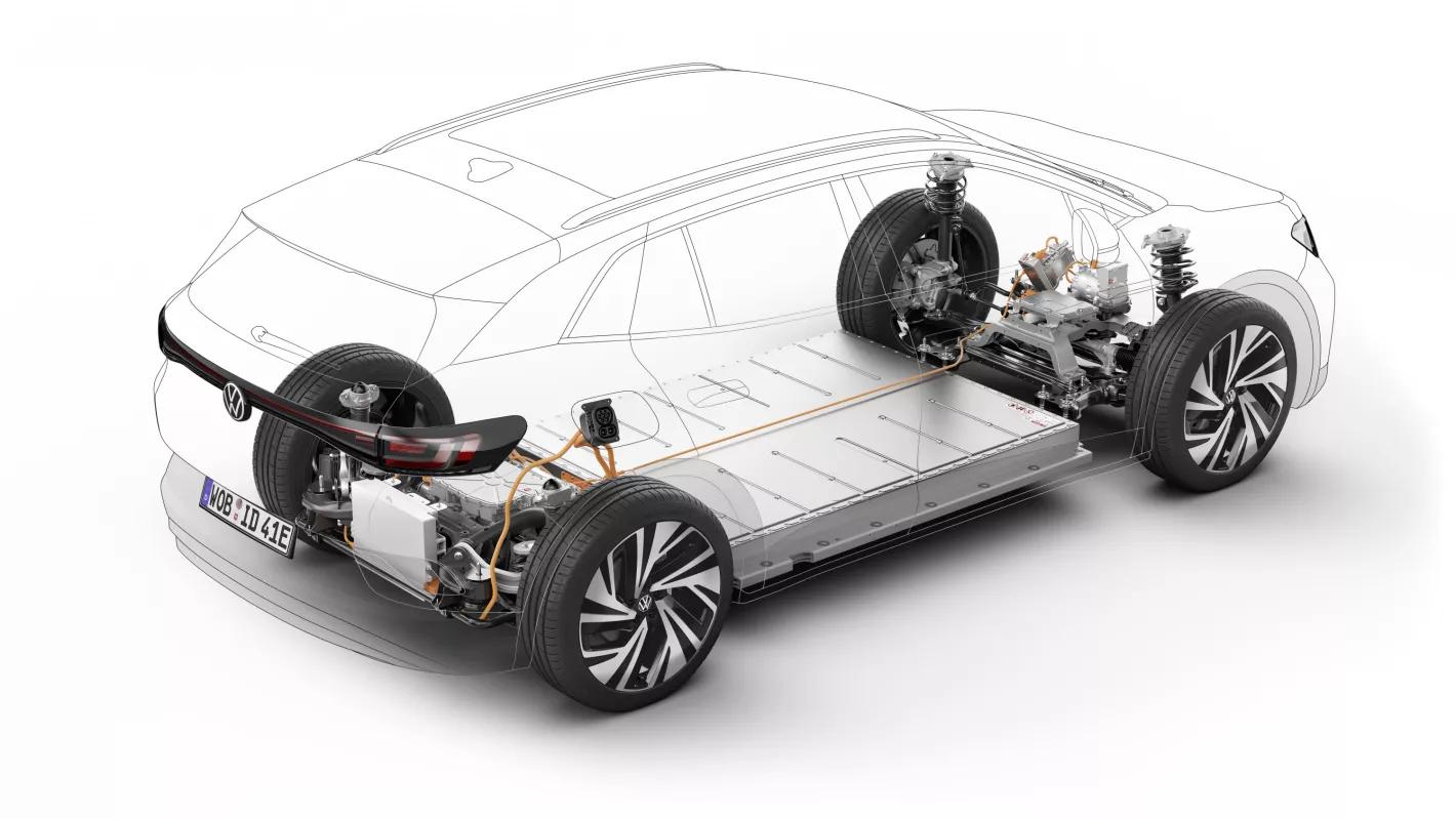 Un moteur électrique est installé directement en amont de l’essieu arrière de l’ID.4. Il entraîne les roues via une boîte monorapport. Il s’agit d’un moteur synchrone à aimants permanents (PSM) compact, léger et très performant. Il affiche une puissance de 150 kW (204 ch) dans les deux modèles spéciaux, et leur couple de 310 Nm est disponible dès le démarrage. L’accélération de 0 à 100 km/h prend seulement 8,5 secondes, la vitesse maximale est limitée à 160 km/h. Un modèle haut de gamme encore plus puissant